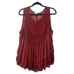 Ultra Pink Lace Trimmed Sleeveless Top - Rust Sz XL